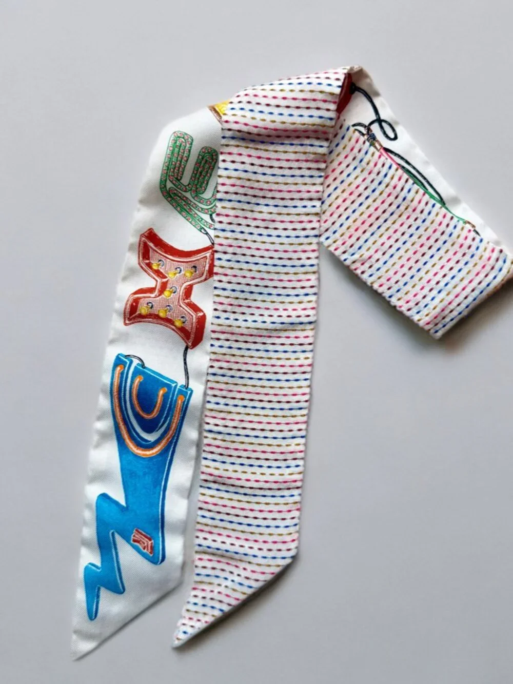 Hermes Multicolor Chevaloscope Pointille Silk Twilly Scarf